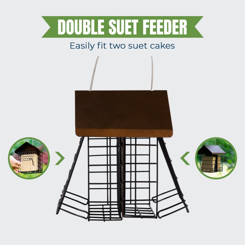 MEKKAPRO Suet Feeder for Outside Hanging Metal Roof, Woodpecker Feeder, Two Suet Bird Feeder Capacity, Cage Hanger Hanging Bird Feeder Easily Fits 2 Suet Cakes Holder - Wild Bird Feeder Basket - Image 2